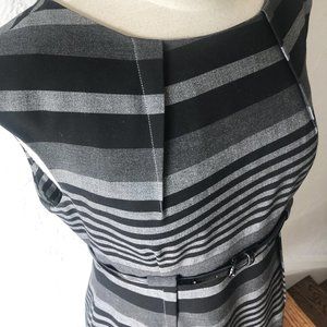Calvin Klein 8 Striped Belted Sheath Dress Blk/gry